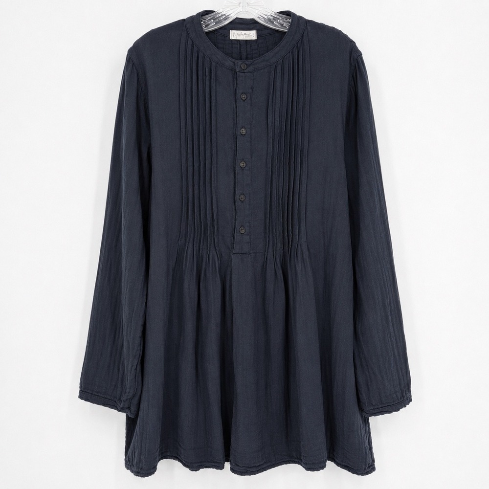 Free People CP Shades Yoko Tunic Navy‎ Blue Pintuck Double Cotton Gauze Top S